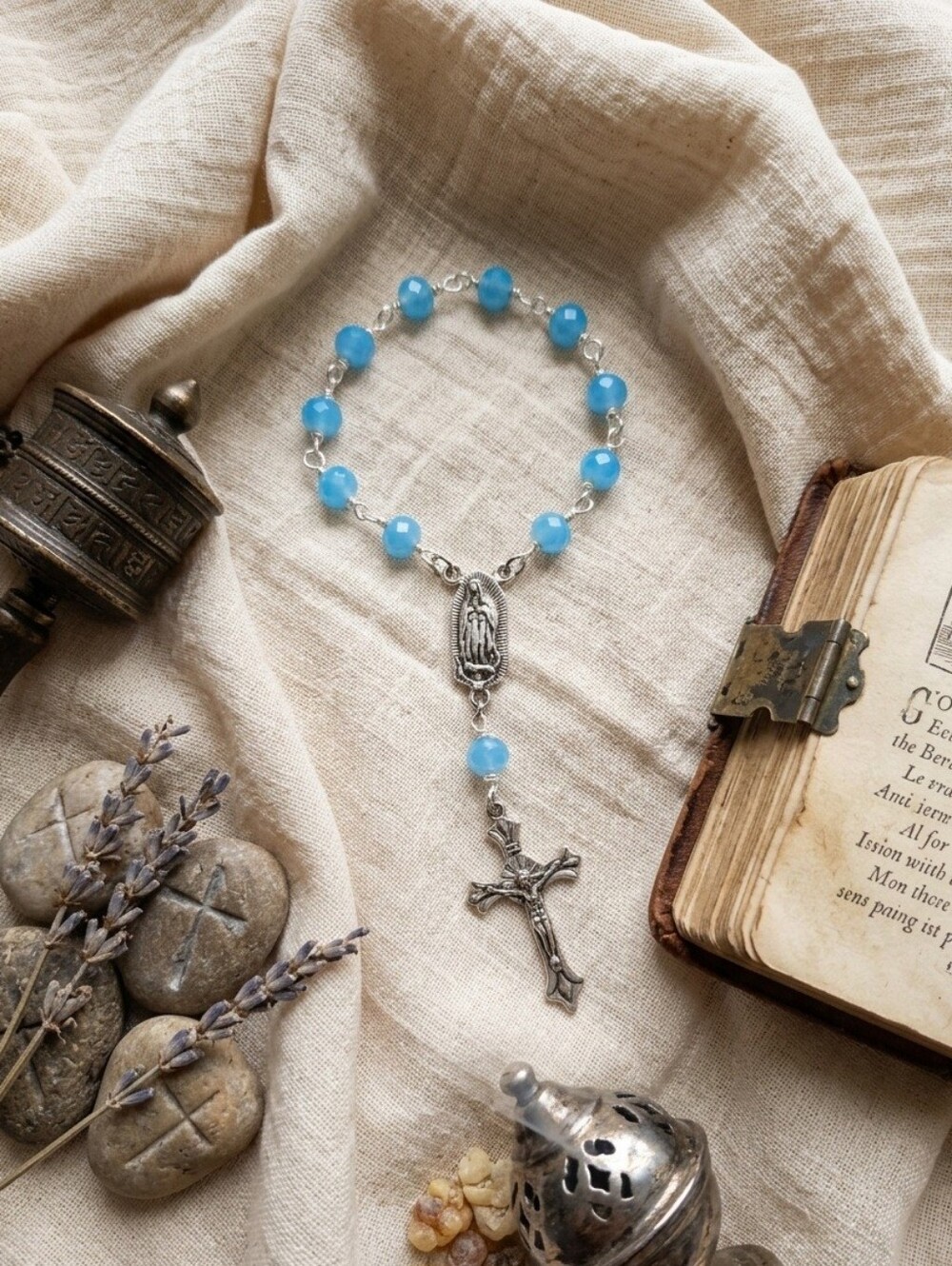CZECH Blue Beaded Pocket Rosary